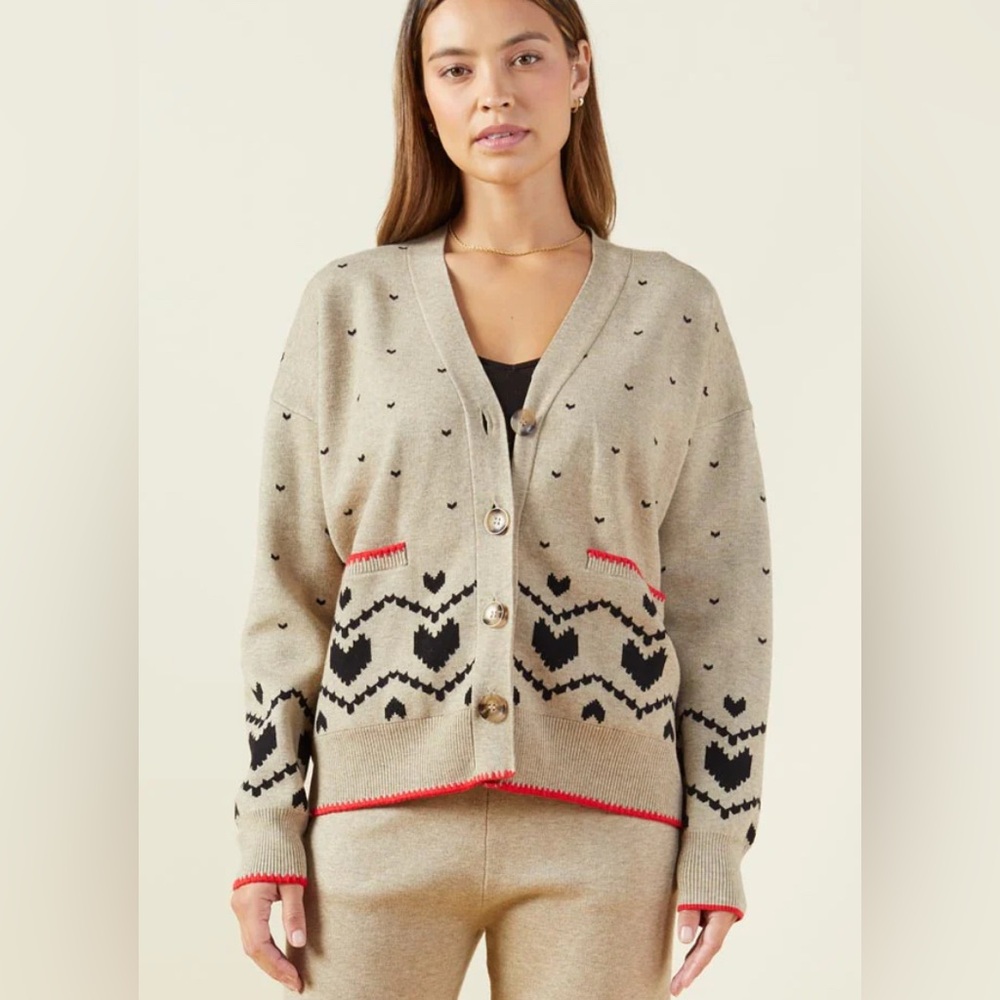 Monrow Fair Isle Heart Print Cardigan